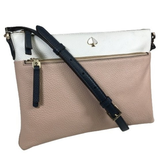Kate Spade POLLY Medium Crossbody Bicolored Pink Cream Pebbled Leather PXRUA252 - Picture 2 of 15